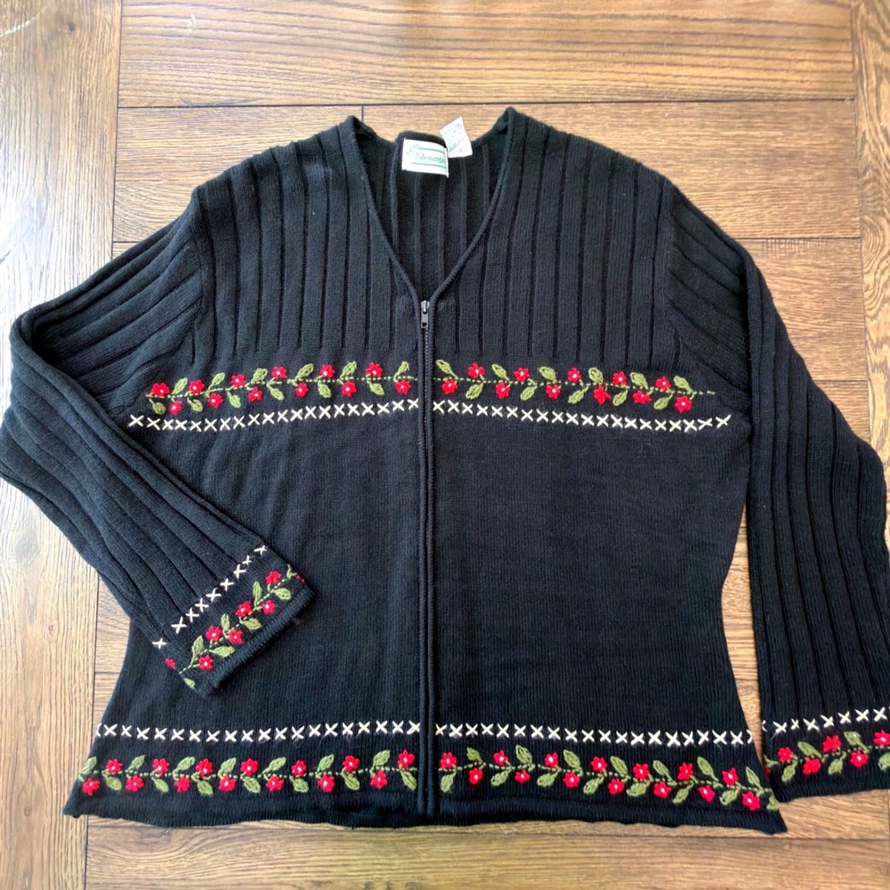 EXTRA Shenanigans 3X Vintage Embroidered Zip Sweater Made in Korea Acrylic Knit